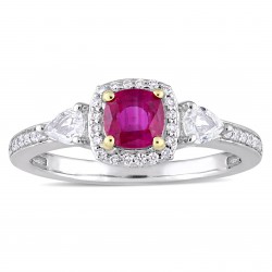 Signature Collection White Gold Gold Prongs Ruby White Sapphire and 1/8ct TDW Diamond Engagement Ring - Handcrafted By Name My Rings™