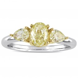 Signature Collection White and Gold Oval and Pear-cut 1 3/5ct TDW Yellow Diamond 3-stone Engagement Ring - Handcrafted By Name My Rings™