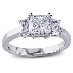 Signature Collection Gold 1 1/2ct TDW Princess Trapezoid Side Stone Certified Diamond Ring - Handcrafted By Name My Rings™