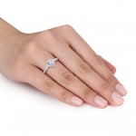 Signature Collection Sterling Silver 1/3ct TDW Diamond Heart Halo Engagement Ring - Handcrafted By Name My Rings™