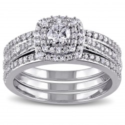 Sterling Silver 1/2ct TDW Cushion Diamond Double Halo Bridal Ring Set - Handcrafted By Name My Rings™