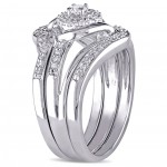 Sterling Silver 1/3ct TDW Diamond Bypass Halo Bridal Ring Set - Handcrafted By Name My Rings™