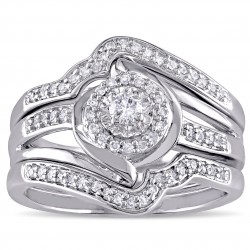 Sterling Silver 1/3ct TDW Diamond Bypass Halo Bridal Ring Set - Handcrafted By Name My Rings™