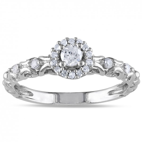 Sterling Silver 1/4ct TDW Diamond Halo Stackable Engagement Ring - Handcrafted By Name My Rings™