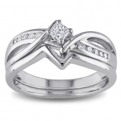 Sterling Silver 1/4ct TDW Princess and Round-cut Diamond Split Shank Bridal Ring Set - Handcrafted By Name My Rings™