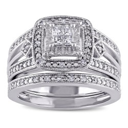 Sterling Silver 1/4ct TDW Princess-cut Diamond Bridal Ring Set - Handcrafted By Name My Rings™