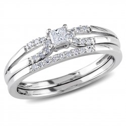 Sterling Silver 1/5ct TDW Diamond Split Shank Bridal Ring Set - Handcrafted By Name My Rings™