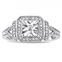 Sterling Silver 1/5ct TDW Diamond Square Halo Engagement Ring - Handcrafted By Name My Rings™