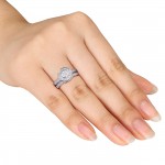 Sterling Silver 1/6ct TDW Diamond Bridal Halo Ring Set - Handcrafted By Name My Rings™