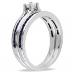 Sterling Silver 1/6ct TDW Princess-cut Diamond and Sapphire Engagement Wedding Band Ring Set - Handcrafted By Name My Rings™