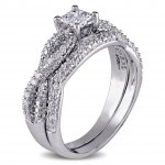 Sterling Silver 2/5ct TDW Princess Diamond Bridal Ring Set - Handcrafted By Name My Rings™