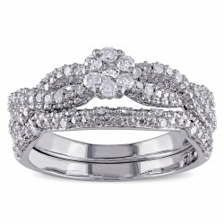 Sterling Silver 3/8ct TDW Diamond Bridal Ring Set - Handcrafted By Name My Rings™