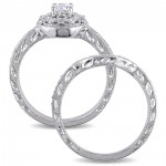 Sterling Silver Created-white-sapphire and 1/10ct TDW Diamond Bridal Ring Set - Handcrafted By Name My Rings™