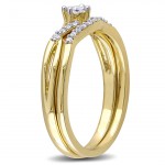 Yellow Plated Sterling Silver 1/5ct TDW Princess-cut Diamond Bypass Bridal Ring Set - Handcrafted By Name My Rings™
