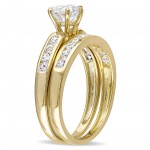 Yellow Silver Channel Set Cubic Zirconia Bridal Wedding Ring Set - Handcrafted By Name My Rings™