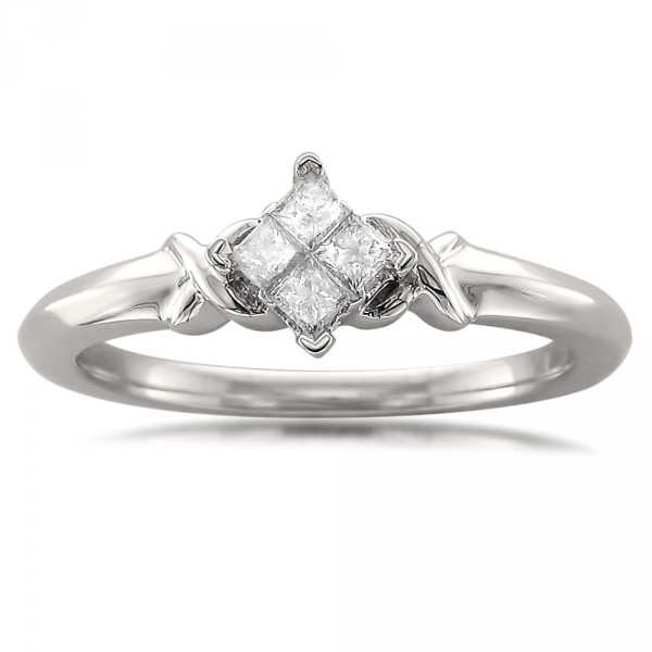 White Gold 1/5ct TDW Princess-cut Quad Diamond Promise Ring - Handcrafted By Name My Rings™