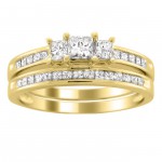 Gold 1 1/2ct TDW Three Stone Diamond Bridal Ring Set - Handcrafted By Name My Rings™