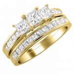 Gold 2ct TDW Princess Diamond Bridal Ring Set - Handcrafted By Name My Rings™