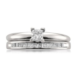 White Gold 1/2ct TDW Princess-cut Solitaire Diamond Engagment Ring and Wedding Band Bridal Set - Handcrafted By Name My Rings™