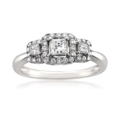 White Gold 1/2ct TDW Princess-cut White Diamond 3-Stone Engagement Ring - Handcrafted By Name My Rings™