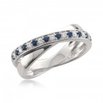 White Gold 1/8ct TDW Diamond and Blue Sapphire Ring - Handcrafted By Name My Rings™