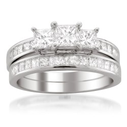 White Gold 2ct TDW Princess-cut 3-Stone White Diamond 2-piece Bridal Set - Handcrafted By Name My Rings™