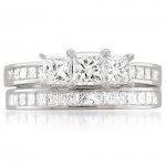 Jewelry Platinum 2ct TDW Three-Stone White Diamond Engagement Ring Wedding Bridal Set - Handcrafted By Name My Rings™