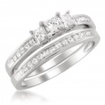 Platinum 1ct TDW Princess-cut Diamond Bridal Ring Set - Handcrafted By Name My Rings™