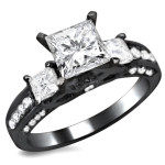 Black Gold 1 1/2ct TDW 3-stone Enhanced Princess Cut Diamond Engagement Ring - Handcrafted By Name My Rings™ Black Gold 1 1/2ct TDW 3-stone Enhanced Princess Cut Diamond Engagement Ring - Handcrafted By Name My Rings™