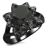 Black Gold 2 1/3ct TDW Black Diamond Lotus Engagement Ring<li>black rhodium-plated gold jewelry - Handcrafted By Name My Rings™