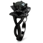 Black Gold 2 1/3ct TDW Black Diamond Lotus Engagement Ring<li>black rhodium-plated gold jewelry - Handcrafted By Name My Rings™