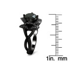 Black Gold 2 1/3ct TDW Black Diamond Lotus Engagement Ring<li>black rhodium-plated gold jewelry - Handcrafted By Name My Rings™