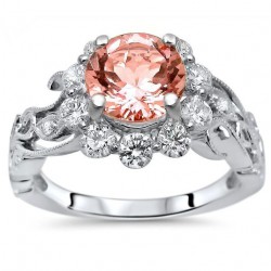 Gold 1 4/5 TGW Morganite Flower Floral Diamond Engagement Ring - Handcrafted By Name My Rings™