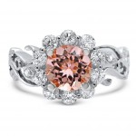 Gold 1 4/5 TGW Morganite Flower Floral Diamond Engagement Ring - Handcrafted By Name My Rings™