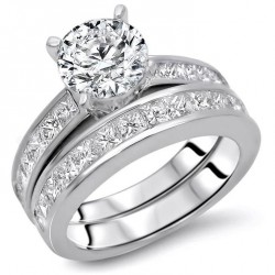 Gold 2 1/2ct TDW Round Diamond Enhanced Engagement Ring Set - Handcrafted By Name My Rings™