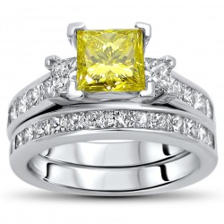 Gold 2 3/4ct TDW Yellow Princess-cut Diamond Bridal Set - Handcrafted By Name My Rings™
