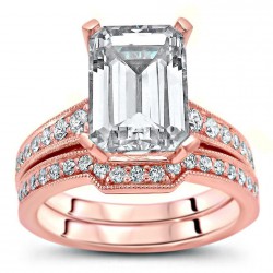 Rose Gold 2 3/5ct TGW Emerald-cut Moissanite and 2/5ct TDW Diamond Bridal Ring Set - Handcrafted By Name My Rings™