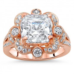 Rose Gold 5/8ct TDW Diamond and Cushion-cut Moissanite Engagement Ring - Handcrafted By Name My Rings™