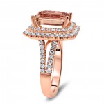 Rose Gold Emerald-cut Morganite and 4/5ct TDW Diamond Engagement Ring - Handcrafted By Name My Rings™