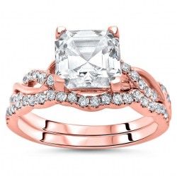 Rose Gold Moissanite and 2/5ct TDW Diamond Engagement Ring Bridal Set - Handcrafted By Name My Rings™