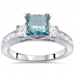 White Gold 1 1/2ct TDW Blue Diamond 3-stone Engagement Ring - Handcrafted By Name My Rings™
