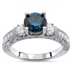White Gold 1 1/4ct TDW Blue and White Diamond Engagement Ring - Handcrafted By Name My Rings™