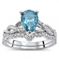 White Gold 1 2/5ct TDW Blue and White Diamond Bridal Set - Handcrafted By Name My Rings™