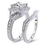 White Gold 1 2/5ct TDW Princess Cut Halo Enhanced Diamond Bridal Set - Handcrafted By Name My Rings™