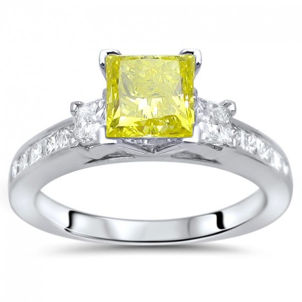 White Gold 1 3/4ct Yellow Princess-cut Diamond 3-stone Engagement Ring - Handcrafted By Name My Rings™