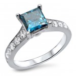 White Gold 1 3/5 CT Blue Princess-cut Diamond Engagement Ring - Handcrafted By Name My Rings™