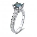 White Gold 1 3/5 CT Blue Princess-cut Diamond Engagement Ring - Handcrafted By Name My Rings™