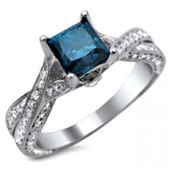 White Gold 1 3/5 ct TDW Princess-cut Blue and Round White Diamond Engagement Ring - Handcrafted By Name My Rings™