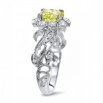 White Gold 1 3/5 ct TDW Yellow Round Diamond Flower Floral Engagement Ring - Handcrafted By Name My Rings™