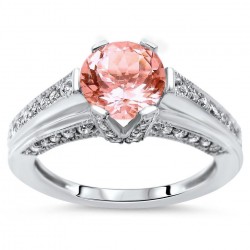 White Gold 1 3/5ct TGW Round-cut Morganite Diamond Engagement Ring - Handcrafted By Name My Rings™